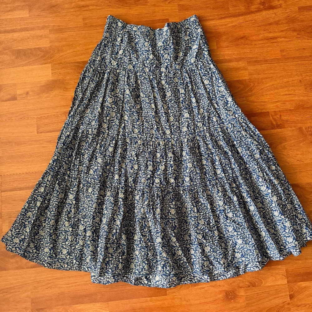 Banana Republic Factory Navy and White Floral Tiered Maxi Skirt